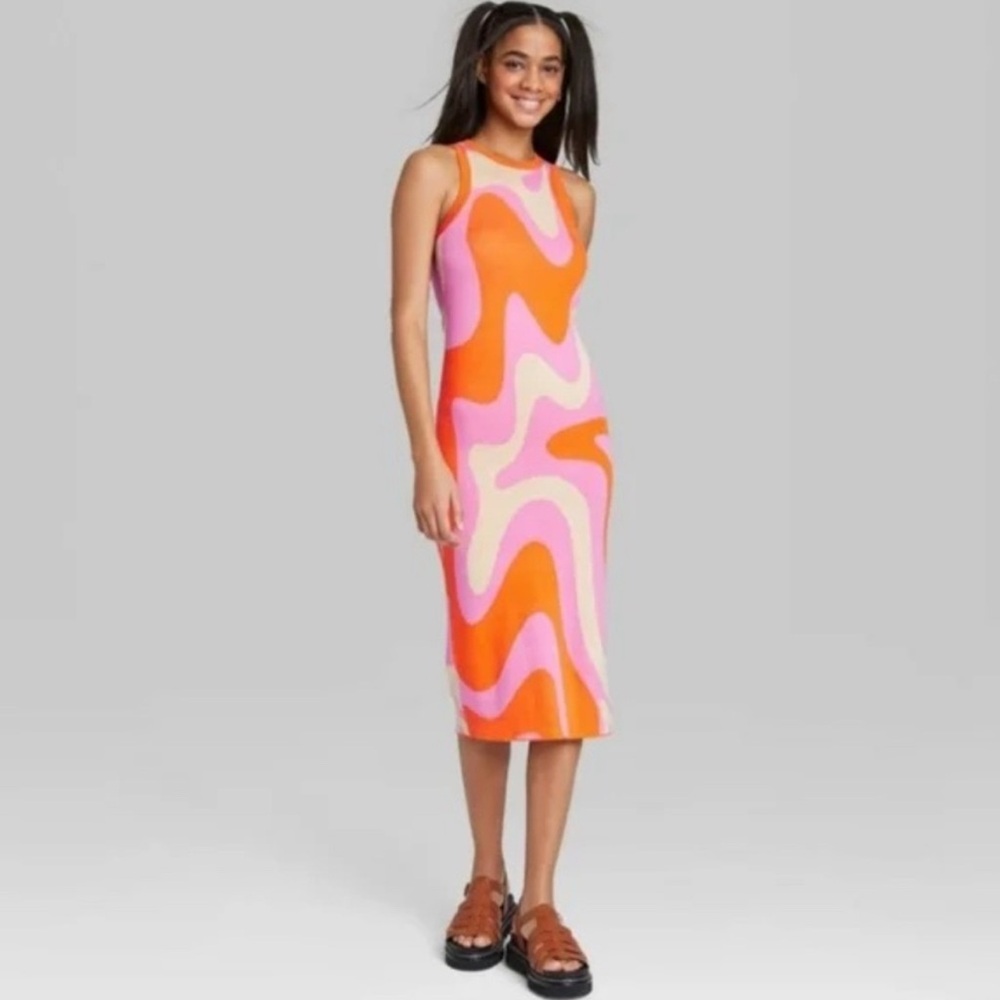 Pink and Orange Women's Midi Dress